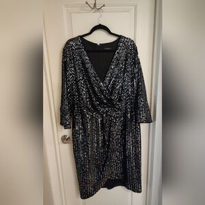 Lane Bryant Black Velvet and Silver Sequin Wrap Dress
